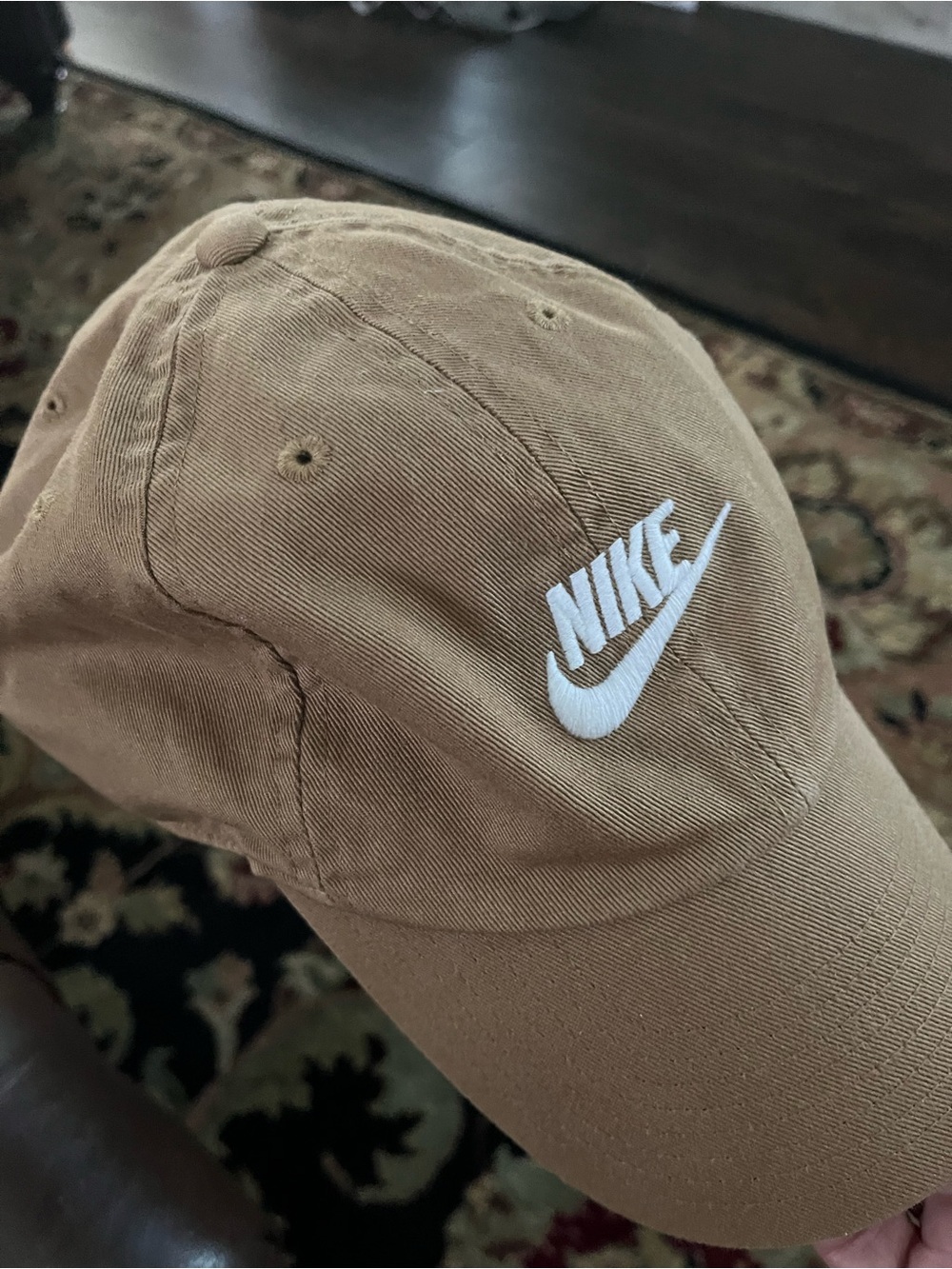Tan Nike Club Unstructured Futura washed cap with white Nike swoosh. - Picture 2 of 4